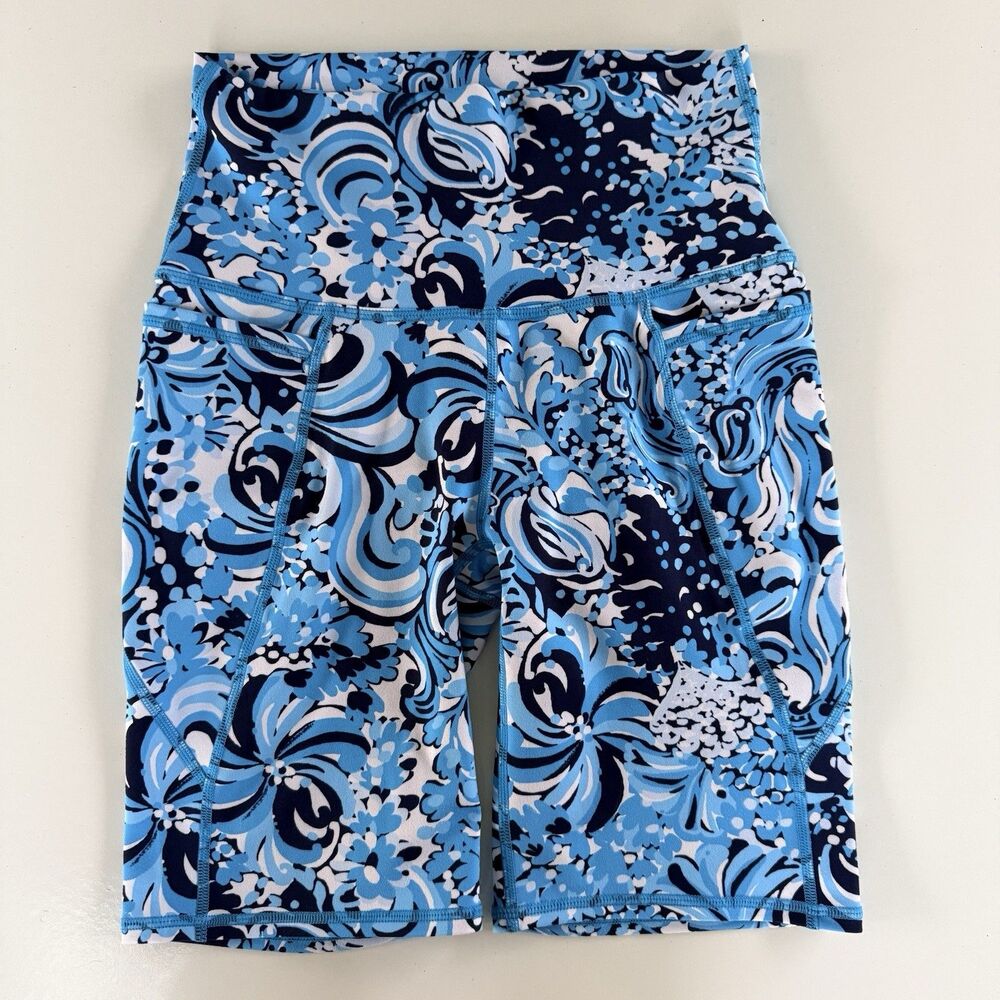 Lilly Pulitzer Luxletic South Beach Women's Bike Shorts Small High Rise Blue
